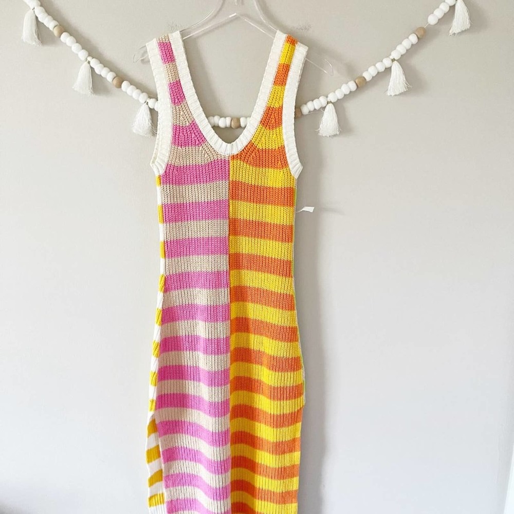 NEW STAUD  Seashore Striped Rib Knit Midi Dress